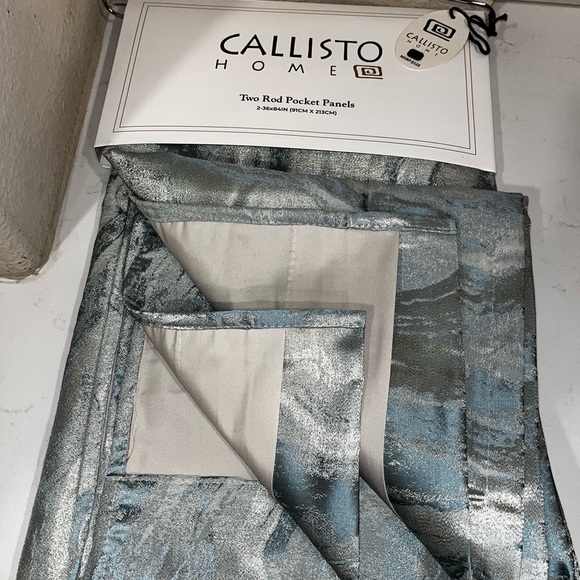 1-NWT CALLISTO HOME SEAFOAM MARBLE CURTAINS SET OF 2  36”x 96” PANELS - Picture 3 of 9
